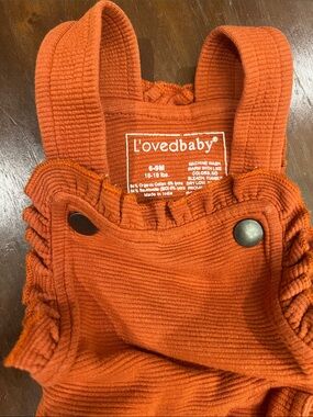 L'ovedbaby Rust spice Orange Ribbed Ruffle Overalls size 6-9 months